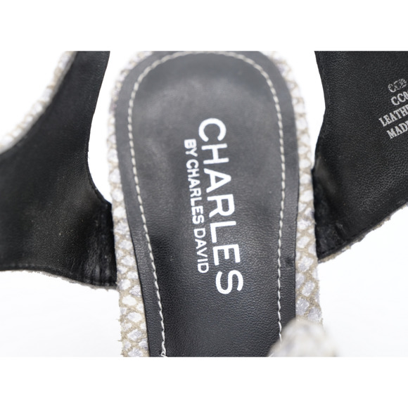 Charles David Sandals Womens 6 Gray Leather Snake Print Block Heel Gladiator - Picture 7 of 10